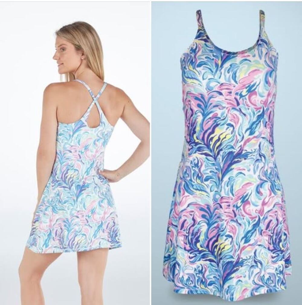 NWT Simply Southern Avery Watercolor Athletic-luxe Active Skort Tennis Dress SPF